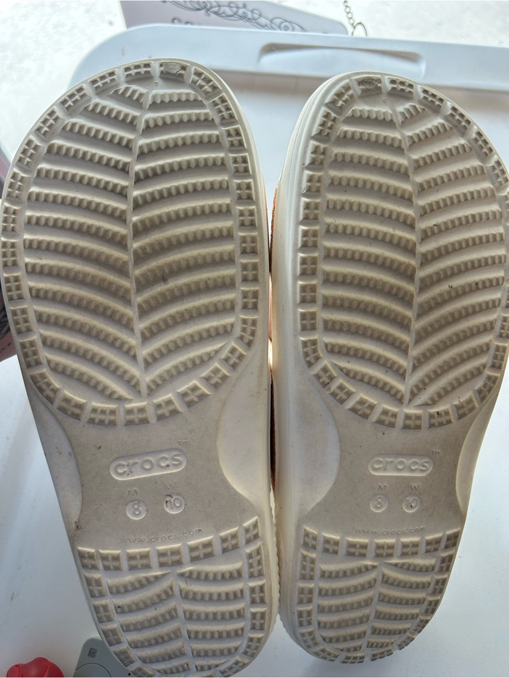 CROCS Cream Slide Sandals with Multicolor Glitter Straps - Picture 4 of 4